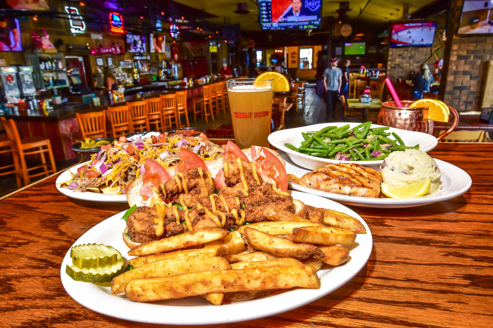 A Big Dinner Spread at Wobbly Boots
